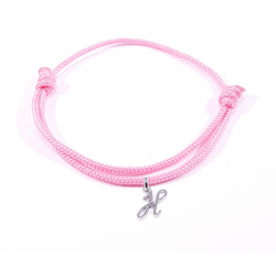 Bracelet cordon rose bonbon avec pendentif lettre initiale H en argent disponible dans de nombreuses couleurs