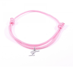 Bracelet cordon rose bonbon avec pendentif lettre initiale I en argent disponible dans de nombreuses couleurs
