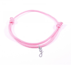 Bracelet cordon rose bonbon avec pendentif lettre initiale J en argent disponible dans de nombreuses couleurs