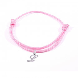 Bracelet cordon rose bonbon avec pendentif lettre initiale L en argent disponible dans de nombreuses couleurs