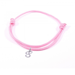 Bracelet cordon rose bonbon avec pendentif lettre initiale S en argent disponible dans de nombreuses couleurs