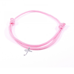 Bracelet cordon rose bonbon avec pendentif lettre initiale T en argent disponible dans de nombreuses couleurs