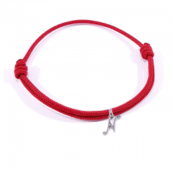 Bracelet cordon rouge avec pendentif lettre initiale N en argent disponible dans de nombreuses couleurs