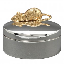 boîte à dent petite souris en métal argenté et souris dorée