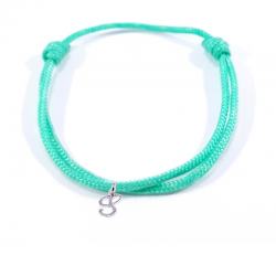 Bracelet cordon vert menthe avec pendentif lettre initiale S en argent disponible dans de nombreuses couleurs