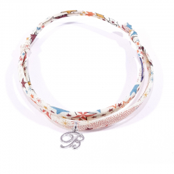 Bracelet initiale argent et tissu liberty motifs multicolores lettre anglaise B