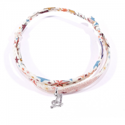 Bracelet initiale argent et tissu liberty motifs multicolores lettre anglaise A