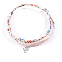 Bracelet initiale argent et tissu liberty motifs multicolores lettre anglaise C