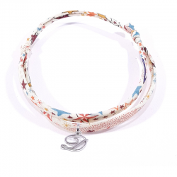 Bracelet initiale argent et tissu liberty motifs multicolores lettre anglaise D