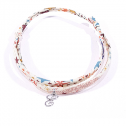 Bracelet initiale argent et tissu liberty motifs multicolores lettre anglaise E