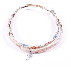 Bracelet initiale argent et tissu liberty motifs multicolores lettre anglaise F