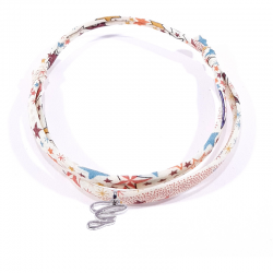 Bracelet initiale argent et tissu liberty motifs multicolores lettre anglaise G