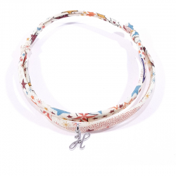 Bracelet initiale argent et tissu liberty motifs multicolores lettre anglaise H