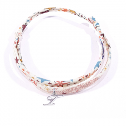 Bracelet initiale argent et tissu liberty motifs multicolores lettre anglaise I