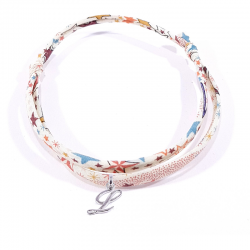 Bracelet initiale argent et tissu liberty motifs multicolores lettre anglaise L