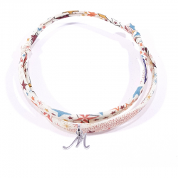 Bracelet initiale argent et tissu liberty motifs multicolores lettre anglaise M