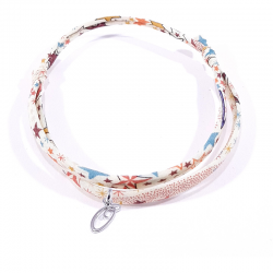 Bracelet initiale argent et tissu liberty motifs multicolores lettre anglaise O