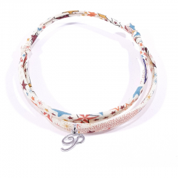 Bracelet initiale argent et tissu liberty motifs multicolores lettre anglaise P