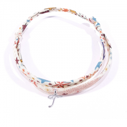 Bracelet initiale argent et tissu liberty motifs multicolores lettre anglaise T