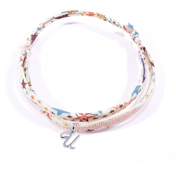 Bracelet initiale argent et tissu liberty motifs multicolores lettre anglaise U