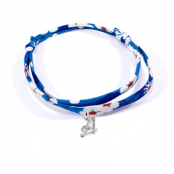 Bracelet initiale argent et tissu liberty bleu lettre anglaise A