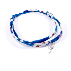 Bracelet initiale argent et tissu liberty bleu lettre anglaise F