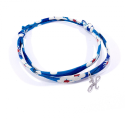 Bracelet initiale argent et tissu liberty bleu lettre anglaise H