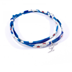 Bracelet initiale argent et tissu liberty bleu lettre anglaise I