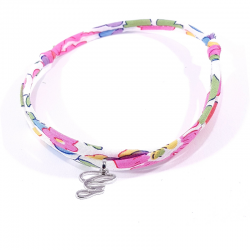 Bracelet initiale argent et tissu liberty rose fleur de fuchsia lettre anglaise G