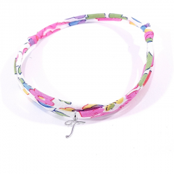 Bracelet initiale argent et tissu liberty rose fleur de fuchsia lettre anglaise T