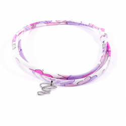 Bracelet initiale argent et tissu liberty rose mauve lilas lettre anglaise G