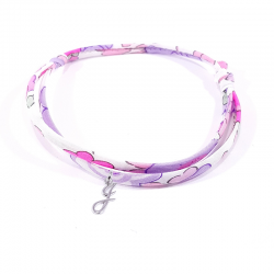 Bracelet initiale argent et tissu liberty rose mauve lilas lettre anglaise J