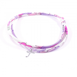 Bracelet initiale argent et tissu liberty rose mauve lilas lettre anglaise T