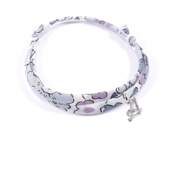 Bracelet initiale argent et tissu liberty fleurs gris lettre anglaise A