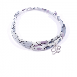 Bracelet initiale argent et tissu liberty fleurs gris lettre anglaise B