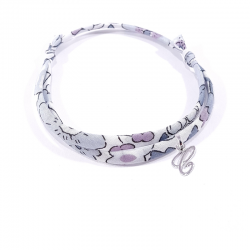 Bracelet initiale argent et tissu liberty fleurs gris lettre anglaise C