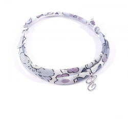 Bracelet initiale argent et tissu liberty fleurs gris lettre anglaise E