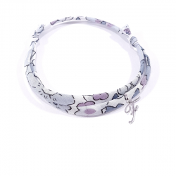 Bracelet initiale argent et tissu liberty fleurs gris lettre anglaise F