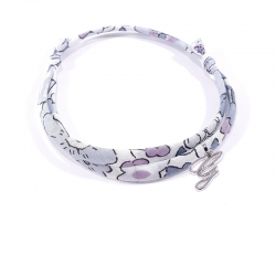 Bracelet initiale argent et tissu liberty fleurs gris lettre anglaise G