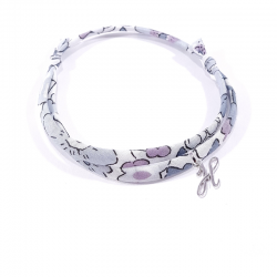 Bracelet initiale argent et tissu liberty fleurs gris lettre anglaise H