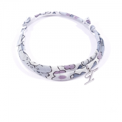 Bracelet initiale argent et tissu liberty fleurs gris lettre anglaise I