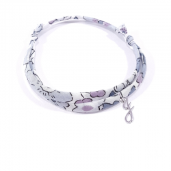 Bracelet initiale argent et tissu liberty fleurs gris lettre anglaise J