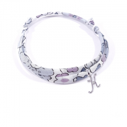 Bracelet initiale argent et tissu liberty fleurs gris lettre anglaise K