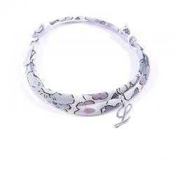 Bracelet initiale argent et tissu liberty fleurs gris lettre anglaise L