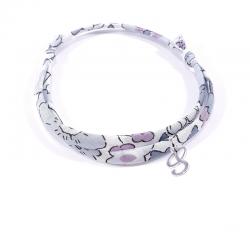 Bracelet initiale argent et tissu liberty fleurs gris lettre anglaise S