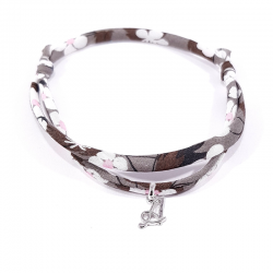 Bracelet initiale argent et tissu liberty fleurs marron lettre anglaise A