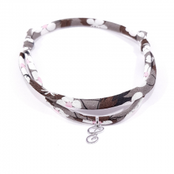 Bracelet initiale argent et tissu liberty fleurs marron lettre anglaise E