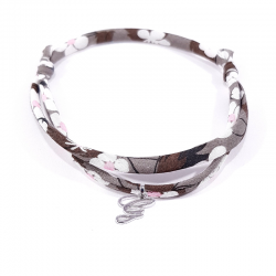 Bracelet initiale argent et tissu liberty fleurs marron lettre anglaise G