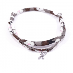 Bracelet initiale argent et tissu liberty fleurs marron lettre anglaise H