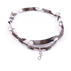 Bracelet initiale argent et tissu liberty fleurs marron lettre anglaise J